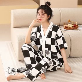 Women's Pajamas Pure Cotton Short-sleeved And Trousers Cardigan Homewear (Option: 8355-XL)